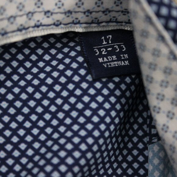 Construct Shirt Mens 17, 32/33 Blue Geometric Slim Fit 4 Way Stretch Flip Cuff - Picture 9 of 13